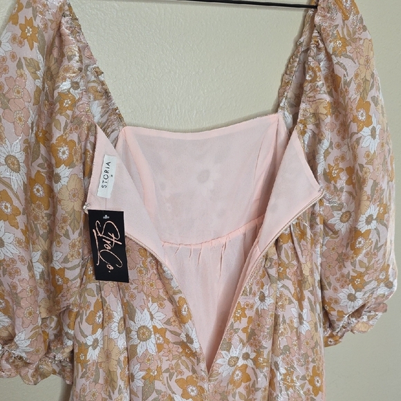 Storia Whimsical Floral Mini Babydoll Dress Fairycore Cottagecore Boutique Mediu - Picture 7 of 13